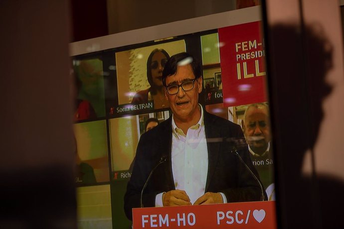 El candidat del PSC a la presidncia de la Generalitat, Salvador Illa, durant l'acte d'inici de campanya de les eleccions del 14-F. Catalunya (Espanya), 28 de gener del 2021.