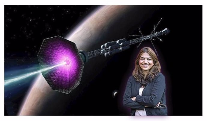 La física de PPPL Fatima Ebrahimi frente a la concepción de un artista de un cohete de fusión