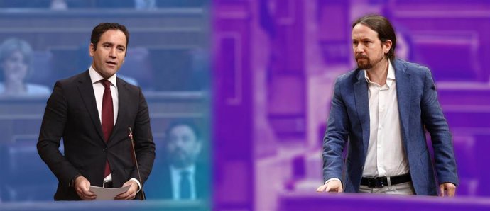 Montaje del secretario general del PP, Teodoro García Egea, y del secretario general de Podemos, vicepresidente segundo y ministro de Derechos Sociales y Agenda 2030, Pablo Iglesias.