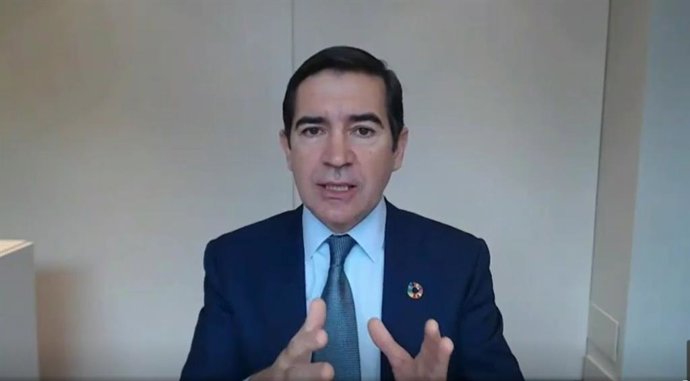 El presidente de BBVA, Carlos Torres Vila, durante la presentación de resultados de 2020.