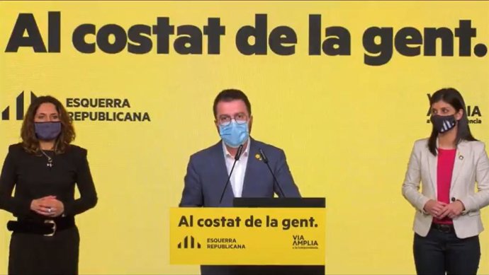 El candidat a la presidncia i vicepresident de la Generalitat, Pere Aragons, en l'acte de campanya d'ERC per presentar el seu programa electoral.