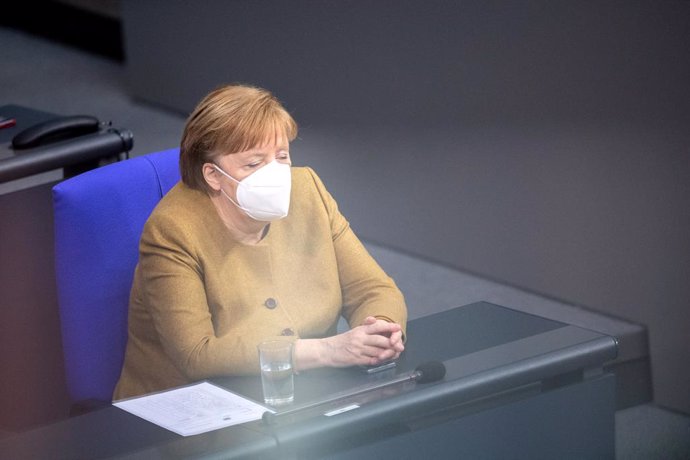 28 January 2021, Berlin: German Chancellor Angela Merkel (CDU) attends a plenary session of the German Bundestag. Photo: Dorothée Barth/dpa