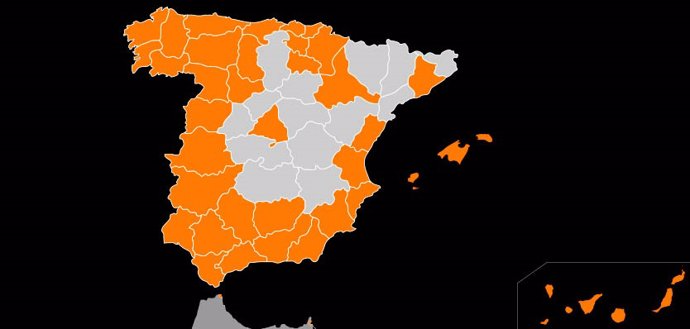 Mapa con las provincias en las que ya está operativa la red 5G de Orange