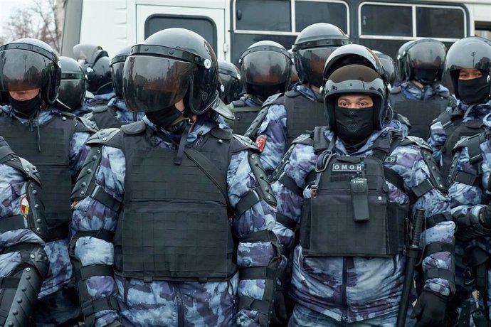 Policía antidisturbios en Moscú, Rusia