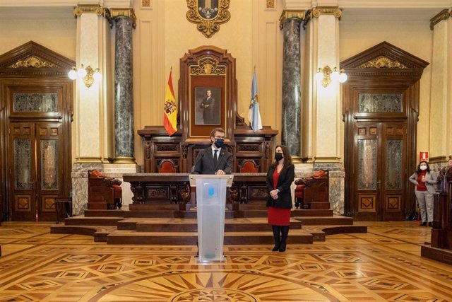 El presidente de la Xunta, Alberto Núñez Feijóo, comparece tras la firma del convenio para desarrollar el proyecto del nuevo Chuac