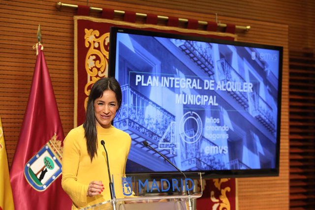 La vicealcaldesa de Madrid, Begoña Villacís, en la presentación del Plan Integral de Alquiler Municipal, en el Palacio de Cibeles