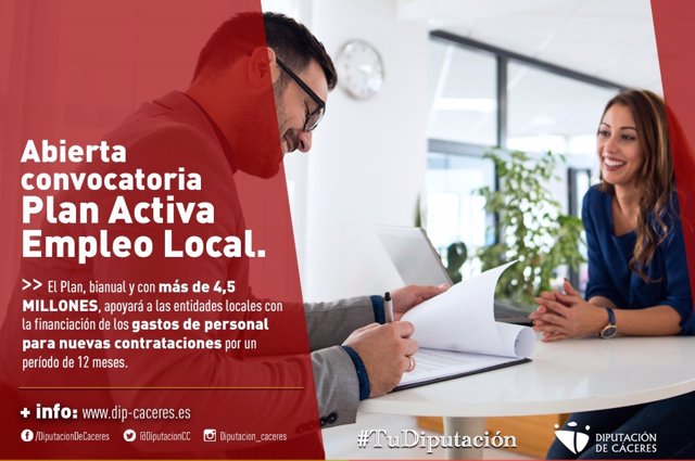 Abierrta la convocatoria del Plan Activa Empleo Local de la Diputación de Cáceres