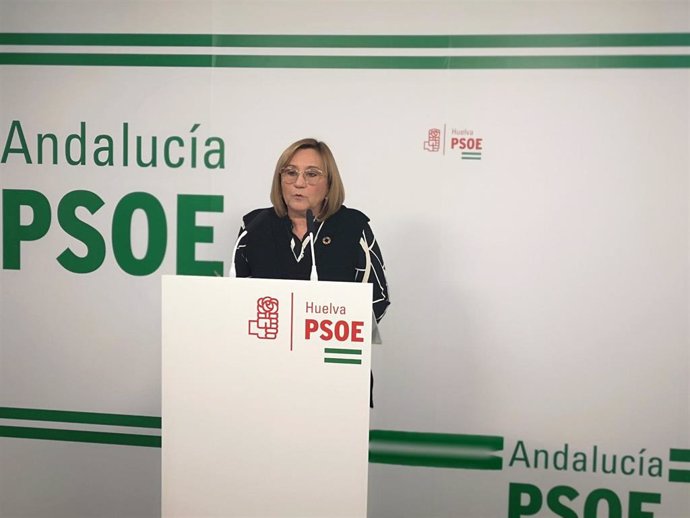 La vicepresidenta y coordinadora general de la Comisión Gestora del PSOE de Huelva y diputada nacional, María Luisa Faneca, en rueda de prensa.