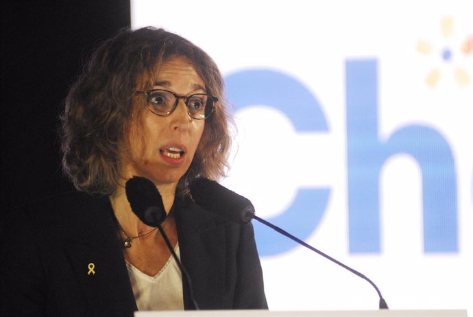 La candidata del PdeCAT a la presidncia de la Generalitat, ngels Chacón intervé durant l'inici de campanya del PDeCAT, al Recinte Modernista de Sant Pau, a Barcelona, Catalunya (Espanya), 28 de gener del 2021. Arxiu.