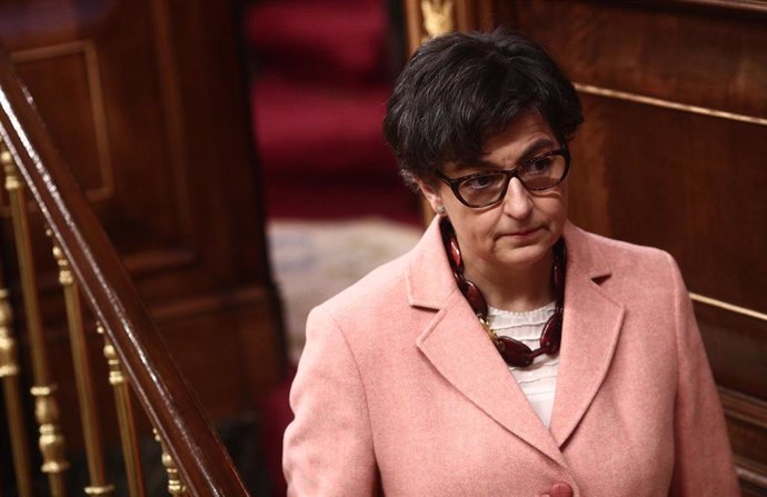 La ministra de Asuntos Exteriores, UE y Cooperación, Arancha González Laya, durante una sesión plenaria celebrada en el Congreso de los Diputados, en Madrid, (España), a 28 de enero de 2021. 