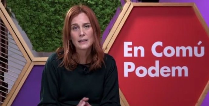 Jéssica Albiach (comuns) en l'acte telemtic 'La transició ecolgica que Catalunya mereix'. L'1 de febrer de 2021.