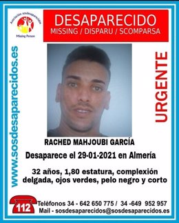 Cartel alertando de la desaparición de Rached Mahjoubi García