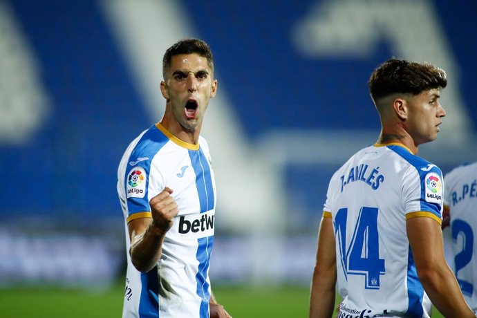 Sabin Merino of Leganes celebrates a goal during the spanish second league, La Liga SmartBank, football match played between CD Leganes and Cartagena CF at Municipal Butarque stadium on september 27, 2020 in Leganes, Madrid, Spain.