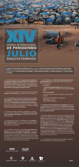 Cartel con las bases del XIV Premio Internacional de Periodismo Julio Anguita Parrado.