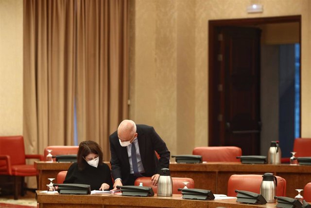 La portavoz del Grupo Socialista en el Congreso, Adriana Lastra, y el secretario general del grupo, Rafael Simancas.