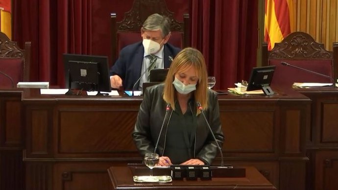La diputada del PP Tania Marí, durante la defensa de la PNL en el pleno.