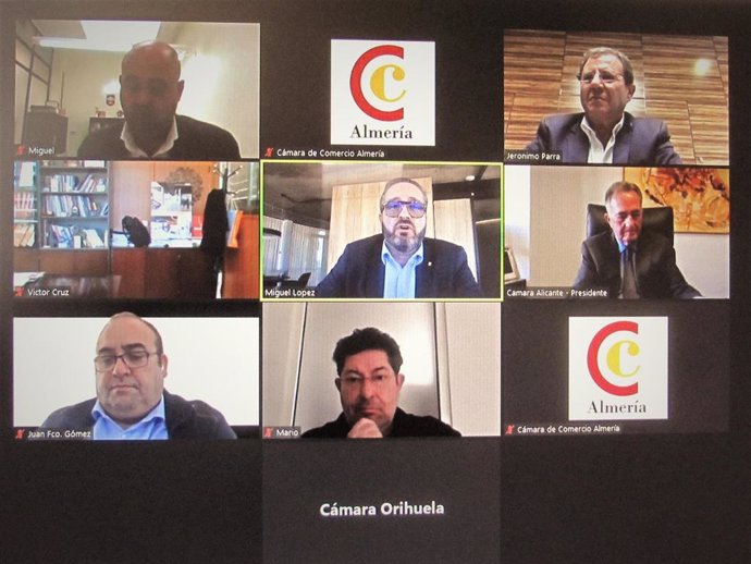 Reunión telemática de los presidentes de las Cámaras de Comercio de Murcia, Cartagena, Lorca, Almería, Alicante y Orihuela