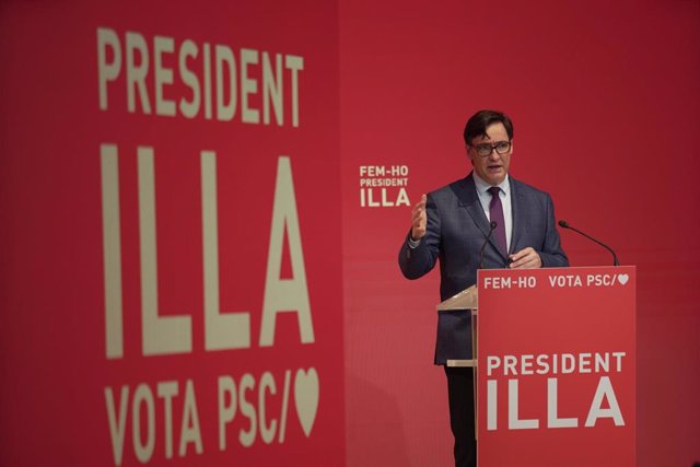 El candidato del PSC a la Presidencia de la Generalitat, Salvador Illa, durante el acto telemático 'Recuperem Catalunya: Salut, Educació i Protecció Social. Fem-ho!'