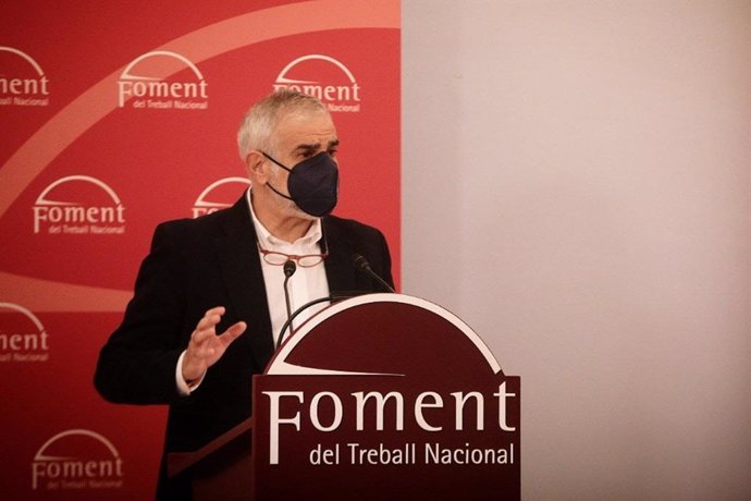 El candidato de Cs al 14F, Carlos Carrizosa, en una conferencia organizada por Foment del Treball el 3 de febrero del 2021.
