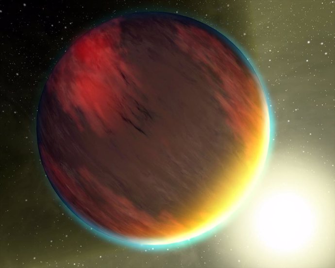 Impresión artística de un planeta de tipo júpiter caliente.