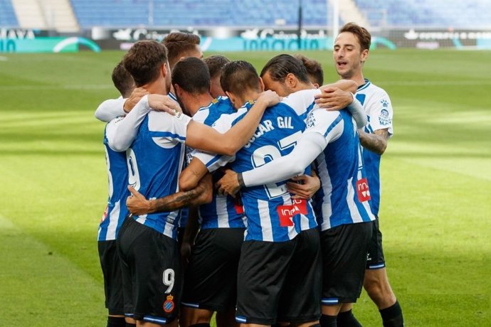 El Espanyol celebra un gol ante el Mirandés en la séptima jornada de la Liga SmartBank 2020/21