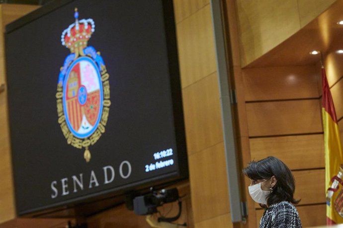La presidenta del Senado, Pilar Llop durante una sesión de control al Gobierno en el Senado, en Madrid (España), a 2 de febrero de 2021. Durante el pleno, el Ejecutivo se enfrenta esta vez a preguntas relacionadas con la nueva ley educativa, la LOMLOE, 