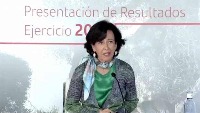 La presidenta del Santander, Ana Botín, en la presentación de resultados 2020.