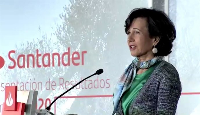 La presidenta del Banco Santander, Ana Botín, durante la presentación de resultados del ejercicio 2020. En Boadilla del Monte, Madrid, el 3/2/21.