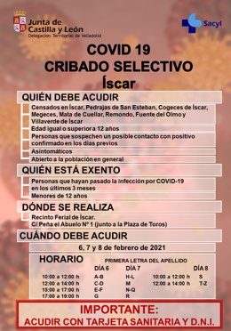 Cartel del cribado selectivo en Íscar (Valladolid).