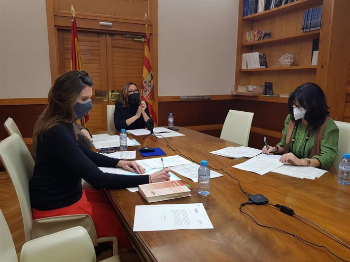La consejera de Presidencia y Relaciones Institucionales del Gobierno de Aragón, Mayte Pérez, en la reunión telemática del Consejo de Cooperación Comarcal