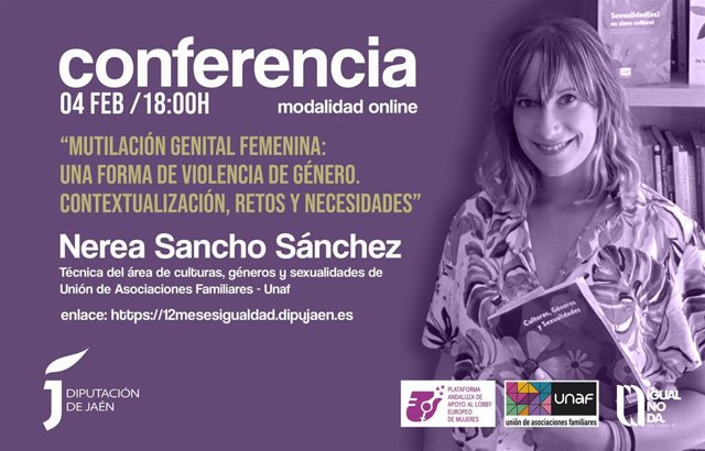Cartel de la ponencia de Nerea Sancho sobre mutilación genital femenina.