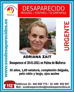 Adriana Zait, desaparecida en Palma el sábado 30 de enero.