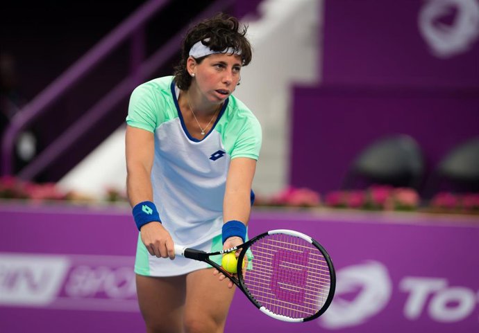 Carla Suárez durante un partido de tenis