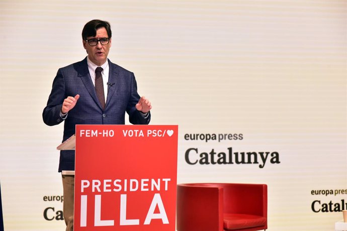 El candidat del PSC a la presidncia de la Generalitat de Catalunya, Salvador Illa, intervé en una Trobada Digital d'Europa Press. Barcelona, Catalunya, (Espanya), 3 de febrer del 2021.