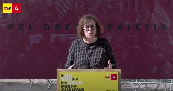 La número tres de la CUP a las elecciones catalanas, Eullia Reguant, en su presentación de la propuesta de renta básica universal