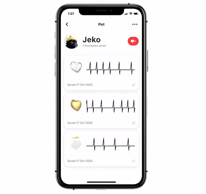Aplicación móvil Feel para enviar y guardar el latido del corazón