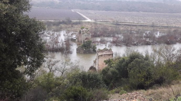 Arco derrumbado del Puente Mantible en el lado logroñés