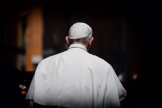 19 April 2020, Italy, Rome: Pope Francis leaves after leading a Mass and the Regina Coeli prayer in Santo Spirito in Sassia church without public participation due to the outbreak of the coronavirus. Photo: Evandro Inetti/ZUMA Wire/dpa
