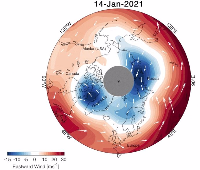 Cambios de dirección en el vórtice polar este invierno