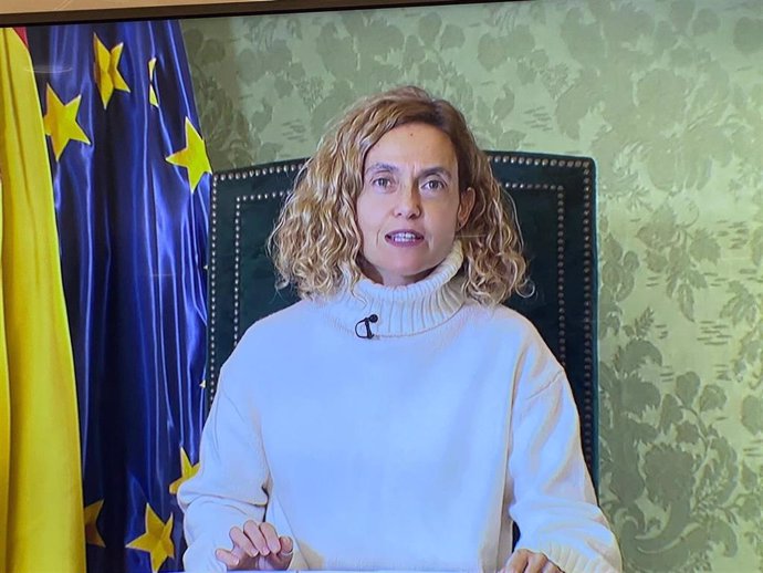 La presidenta del Congreso de los Diputados, Meritxell Batet, interviene de forma telemática en la inauguración del 'III Women Business & Justice European Forum'. El 4 de febrero de 2021.