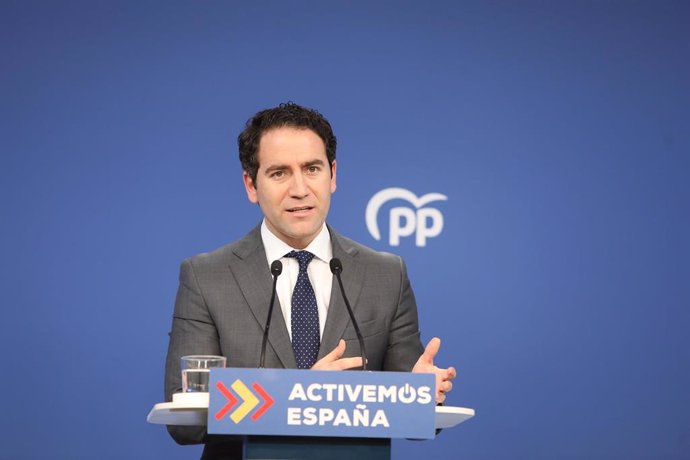 El secretario general del Partido Popular, Teodoro García Egea, ofrece una rueda de prensa en la sede nacional del partido tras el Comité de Dirección, en Madrid (España), a 19 de enero de 2021.