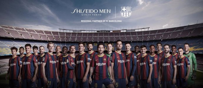 Imagen promocional de la alianza entre el FC Barcelona y Shiseido Men, vigente hasta diciembre de 2022