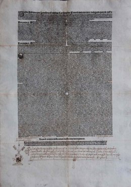 Imagen del documento restaurado para su exhibición durante el V Centenario de la Batalla de Villalar.