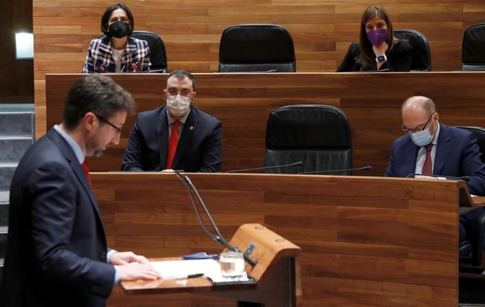 El consejero de Industria, Enrique Fernández, comparece en la Junta General en el Pleno monográfico de Industria.