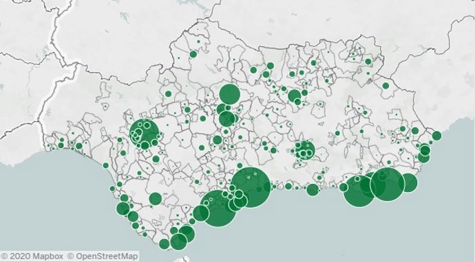 Mapa sobre diagnósticos de Covid en pruebas PCR en Andalucía, a 19 de agosto de 2020.