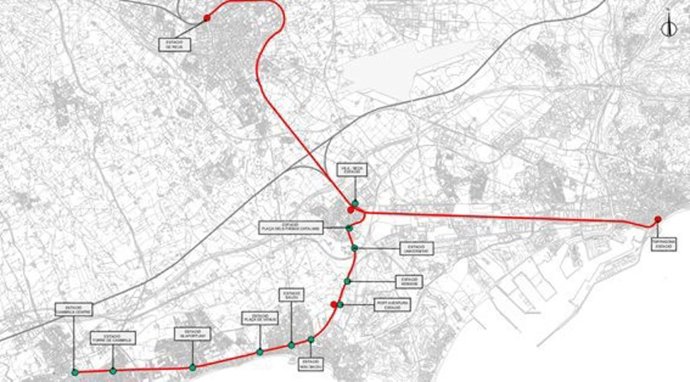 Plano del estudio del tranvía de Camp de Tarragona