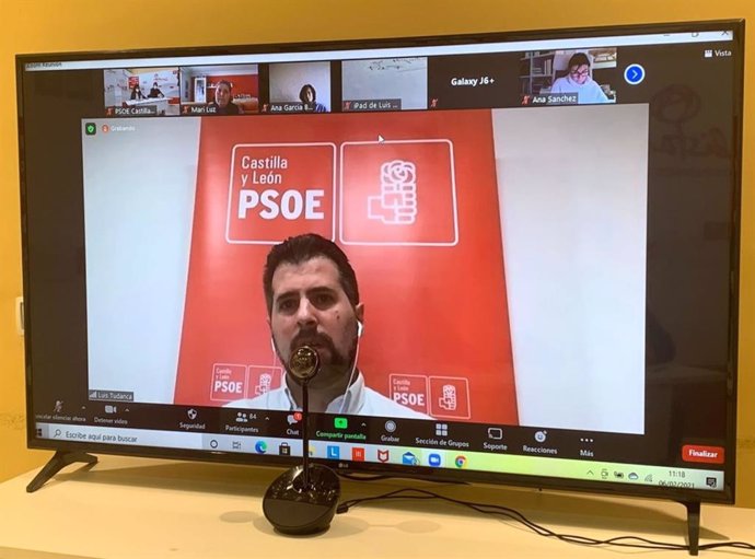 El secretario general del PSOECyL, Luis Tudanca, interviene telemáticamente ante el Comité Provincial del PSOE de Burgos.