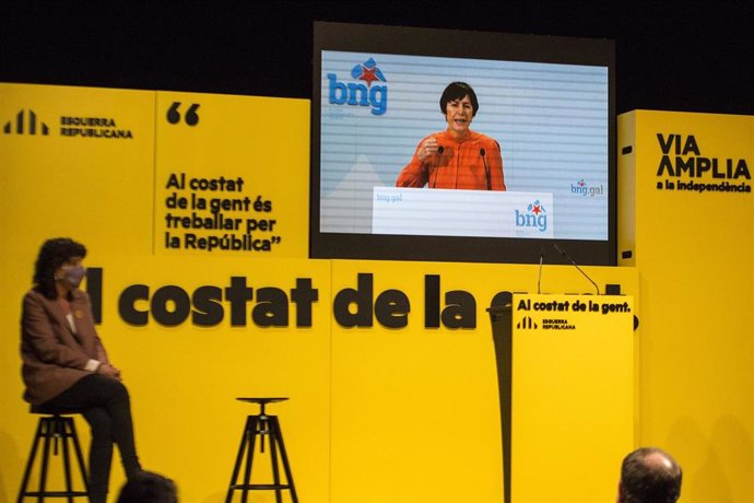 La portavoz nacional del BNG, Ana Pontón, en el acto central de campaña de ERC en Girona.