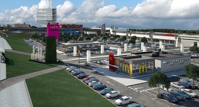 Recreación del exterior del centro comercial Jaén Plaza.