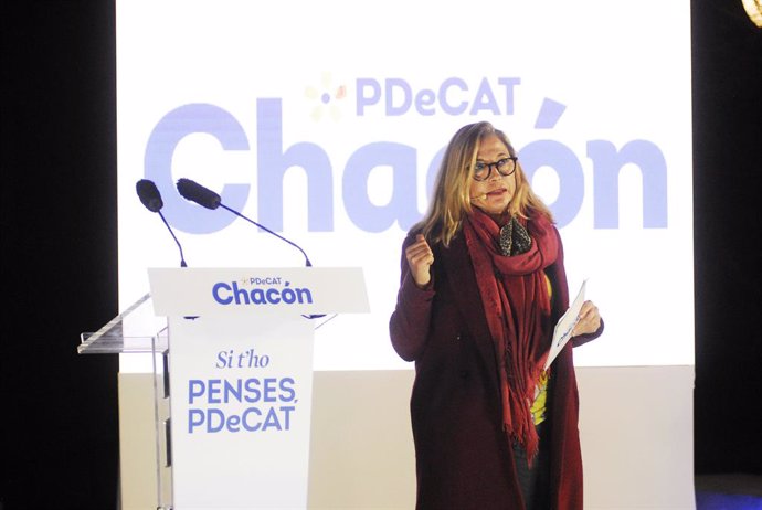 La número dos del PDeCAT a les eleccions, Joana Ortega, durant l'inici de campanya del partit, al Recinte Modernista Sant Pau de Barcelona. Catalunya (Espanya), 28 de gener del 2021.